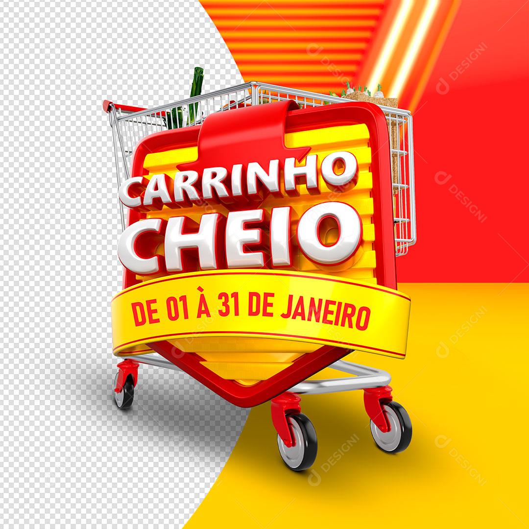 Carrinho Cheio Selo 3D Para Composição Texto Editável PSD