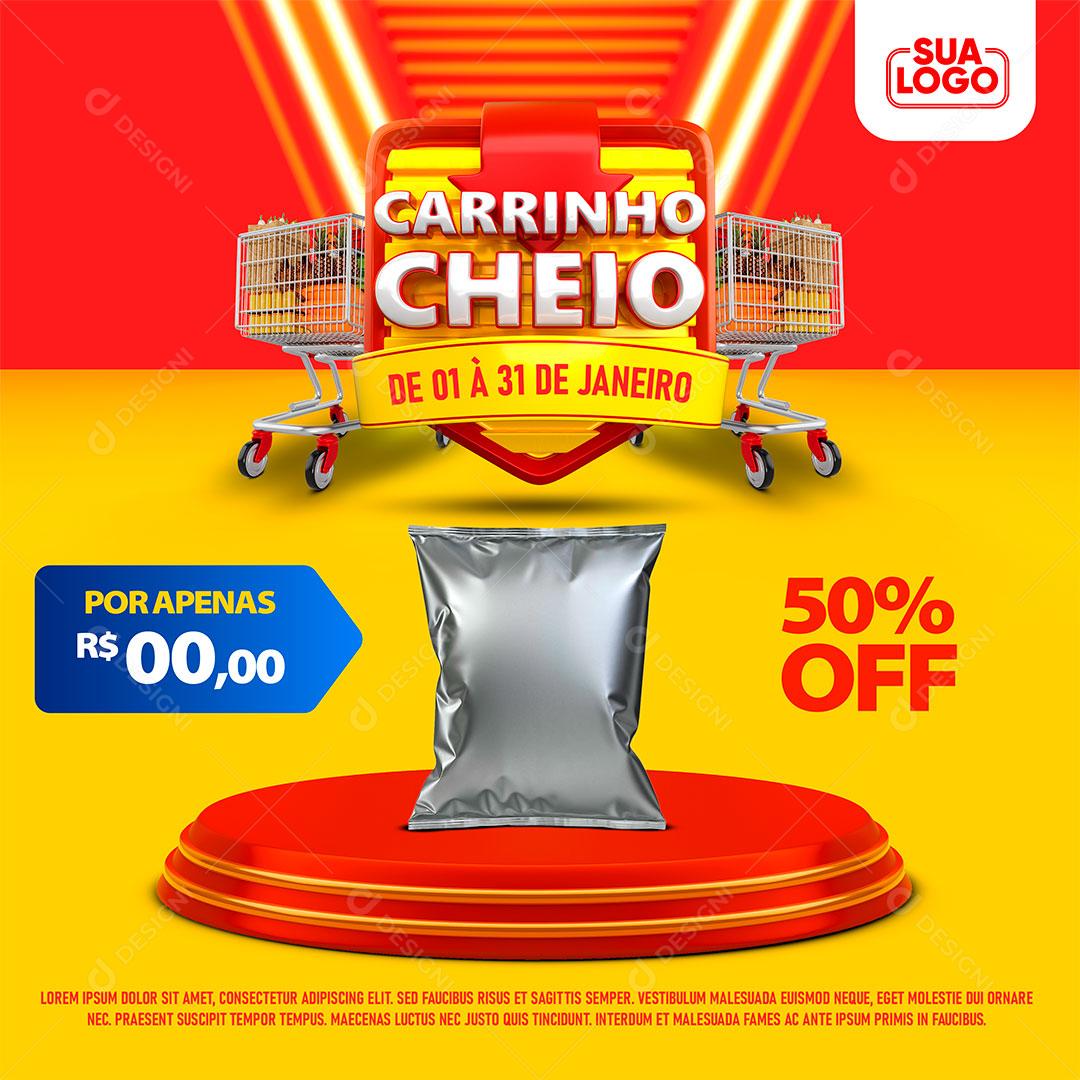 Post Feed Supermercado Carrinho Cheio Produto Promoção Social Media PSD Editável