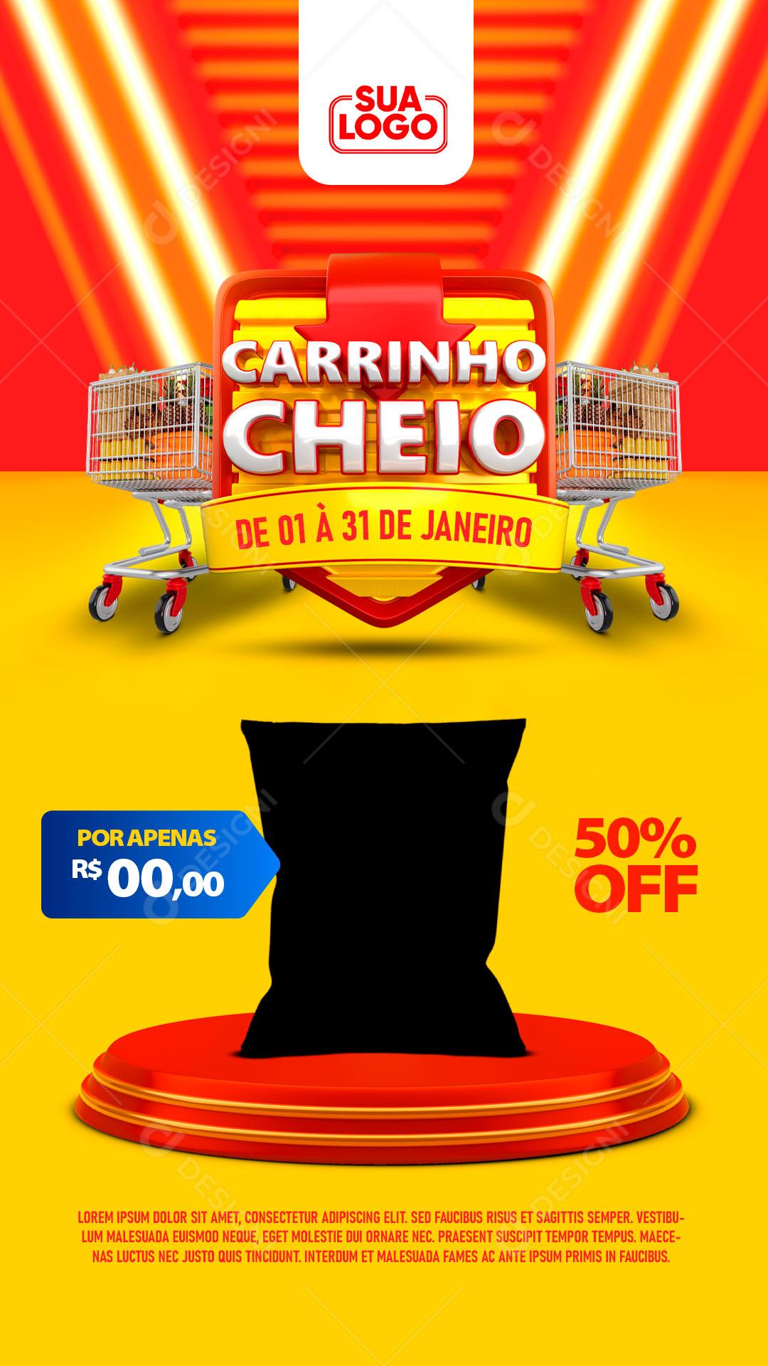 Social Media Story Supermercado Carrinho Cheio Promoção Produto PSD Editável