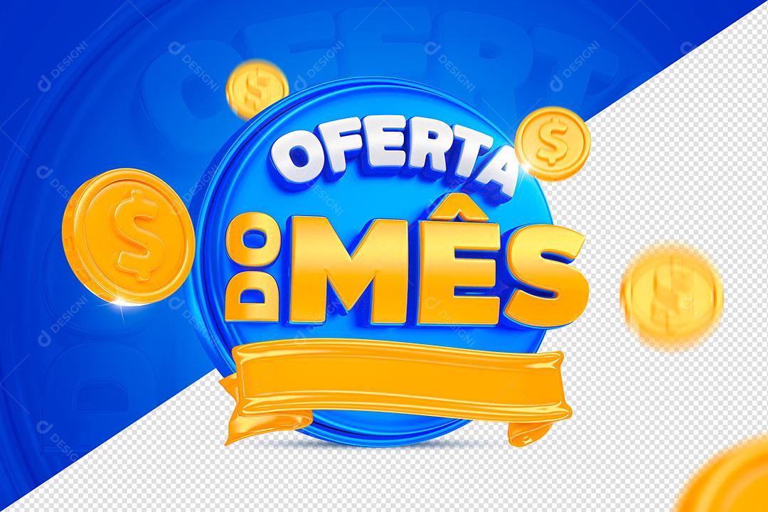 Oferta do Mês Selo 3D Azul Com Faixa Dourada Para Composição PSD