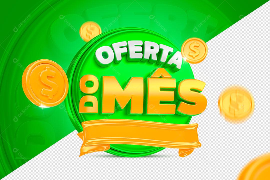 Ofertas do Mês Selo 3D Verde Com Faixa Dourada Para Composição PSD