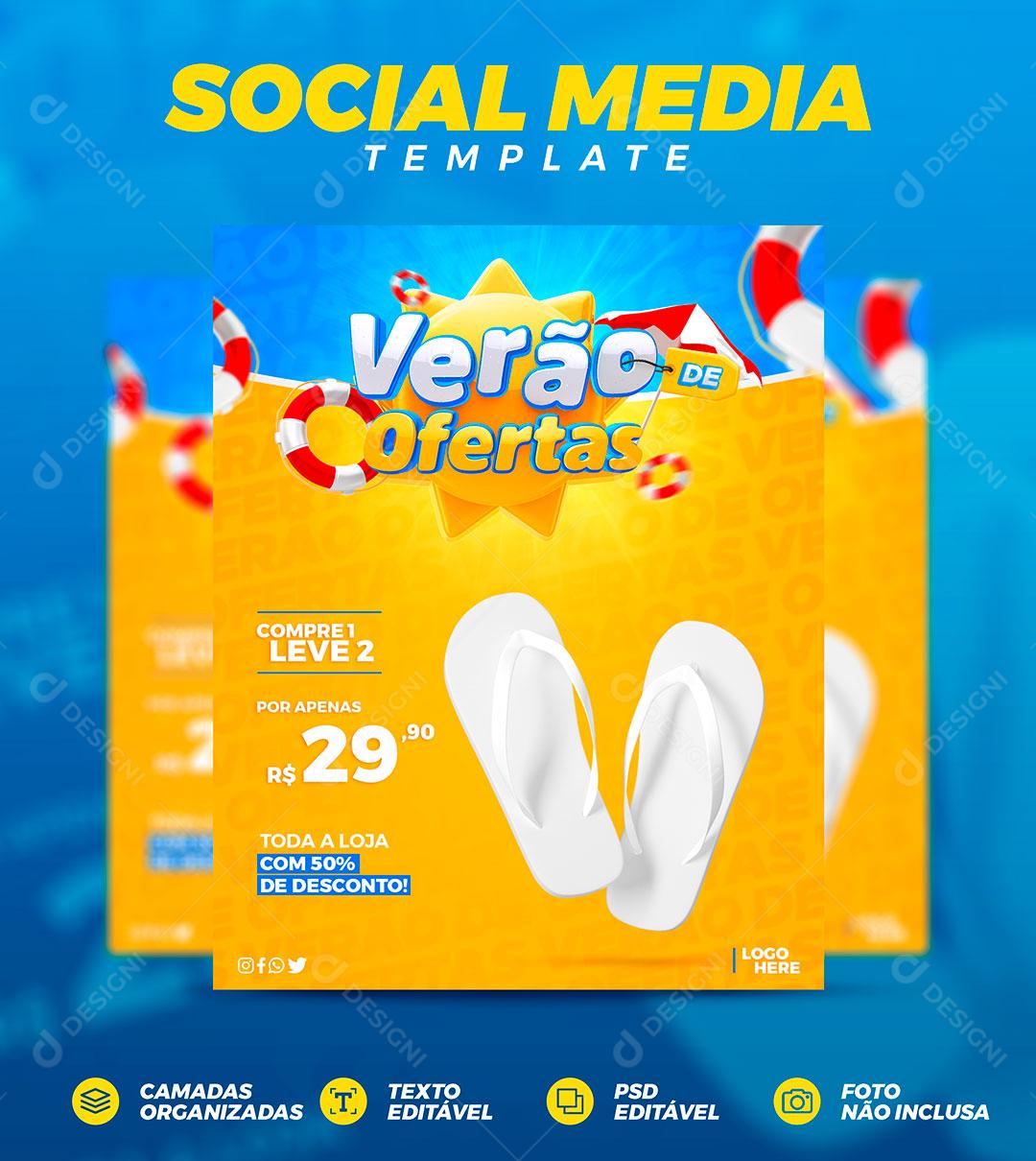 Post Feed Verão de Ofertas Chinela de Praia Social MediaTemplate PSD Editável
