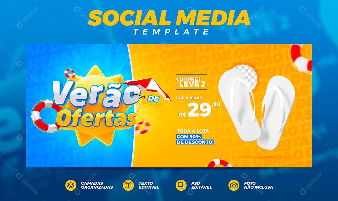 Post Banner Verão de Ofertas Chinela de Praia Social MediaTemplate PSD Editável
