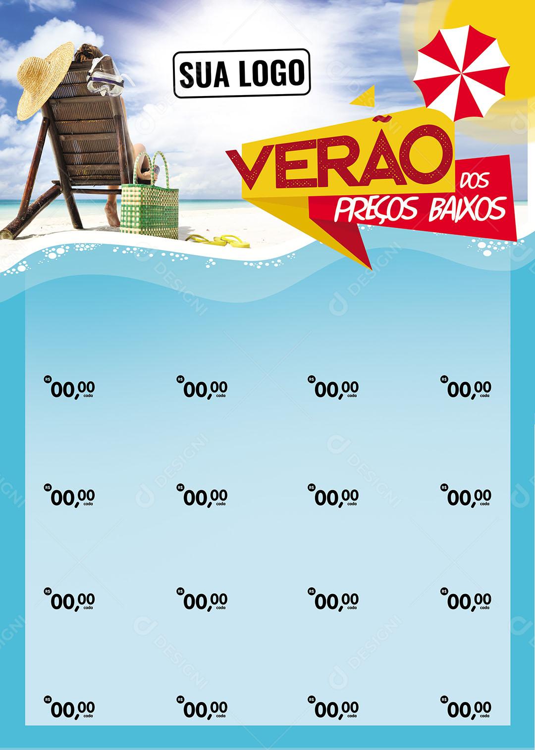 Folheto A4 Encarte Verão dos Preços Baixo Social Media Template PSD Editável