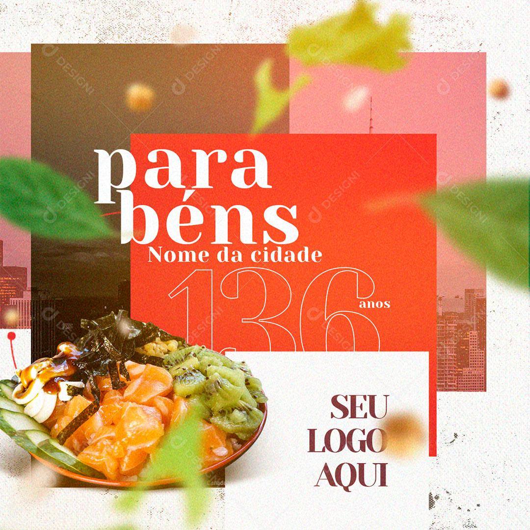 Parabéns Comida Japonesa Social Media PSD Editável