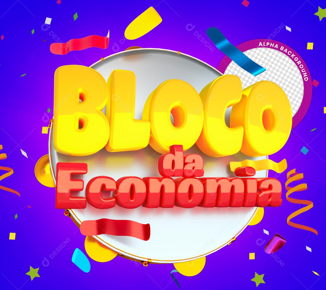 Bloco da Economia Selo 3D Elemento Para Composição Carnaval PSD