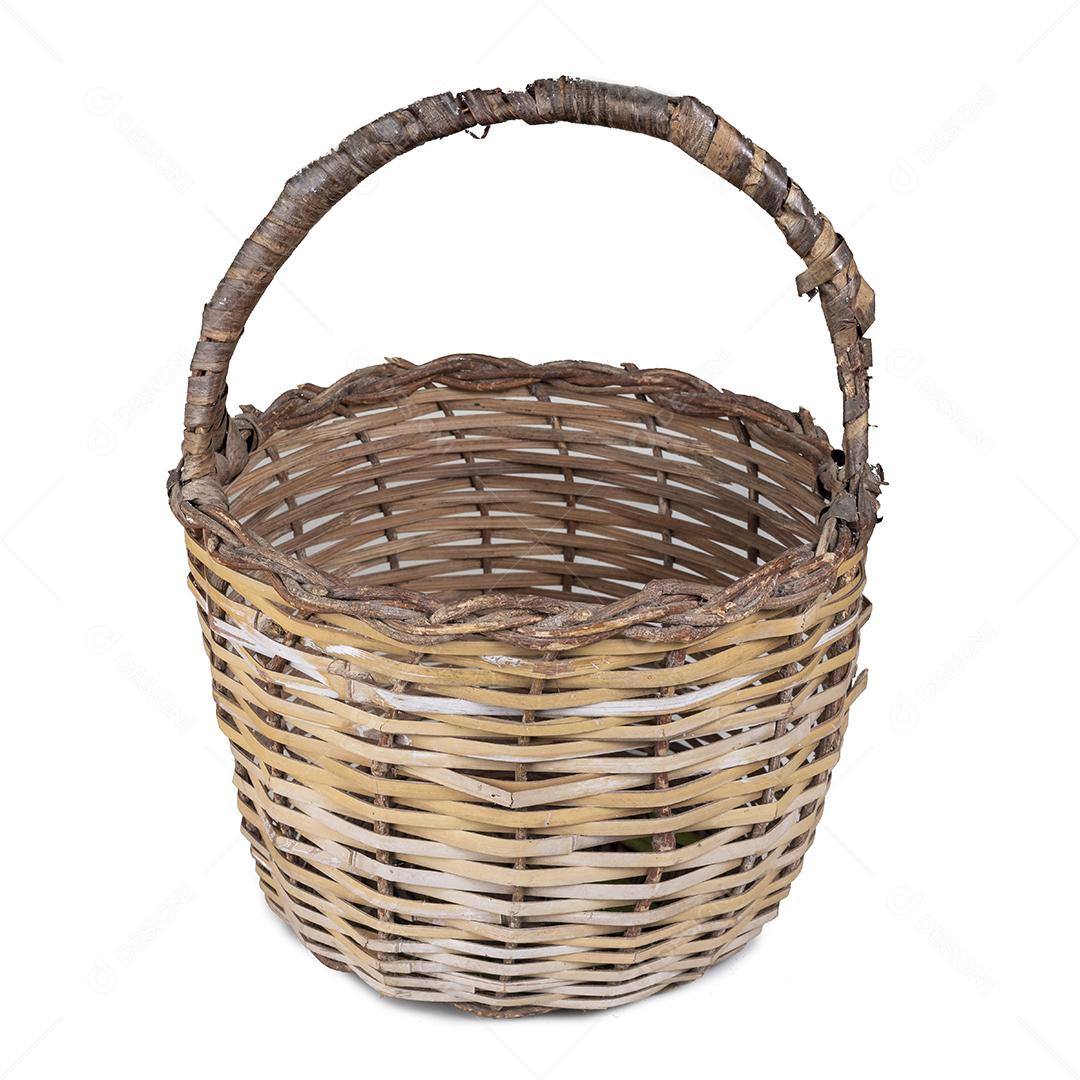 Cesta de Frutas Artesanal Vazia Isolada Em Branco Imagem JPG