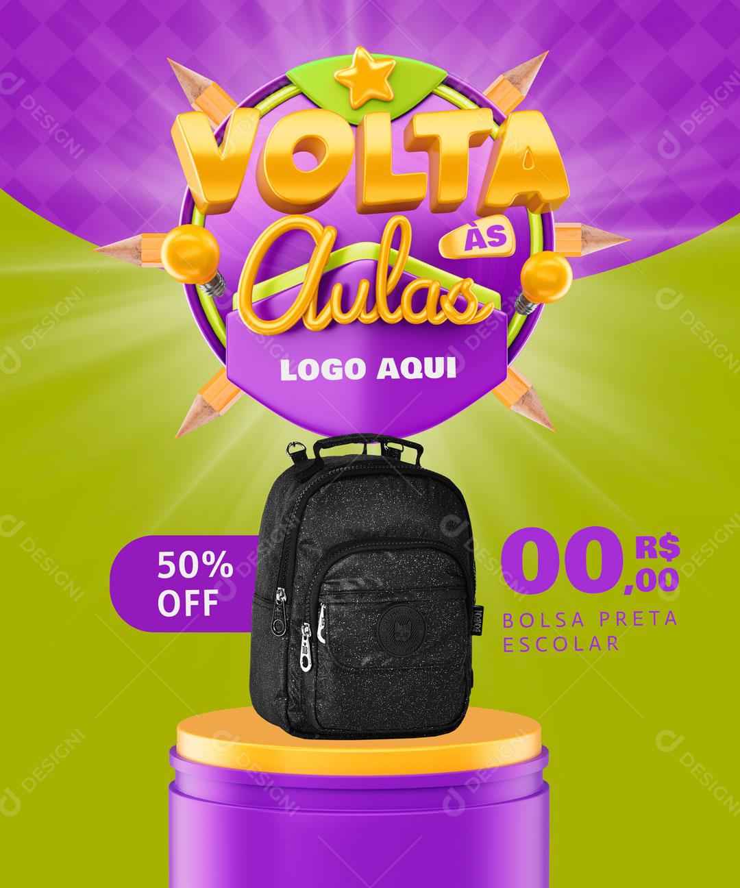 Social Media Volta às Aulas Mochila Escolar PSD Editável