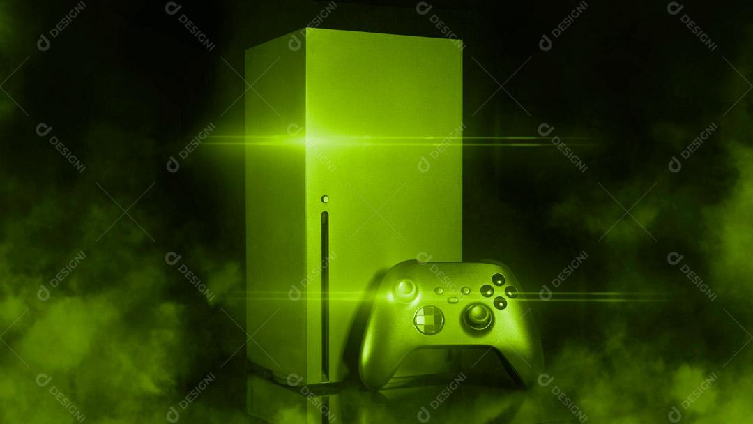 Controlador de Console de Jogos Com Brilho Verde Em Um Fundo Escuro Imagem JPG