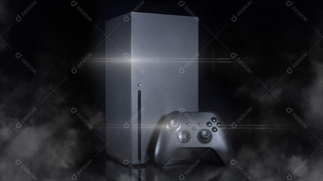 Controlador de Console de Jogos Iluminado Em Um Fundo Preto Imagem JPG