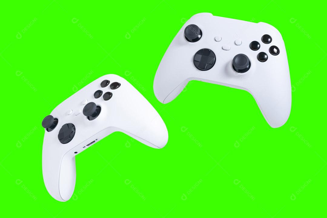 Controladores de Consoles de Jogos Branco Em Um Fundo Verde Imagem JPG
