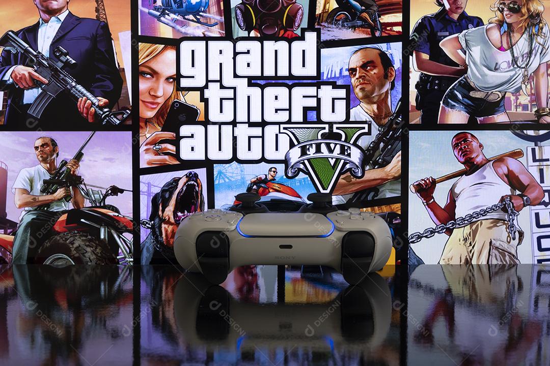 Gta Vi na Tela Com Controle do Playstation 5 Imagem JPG