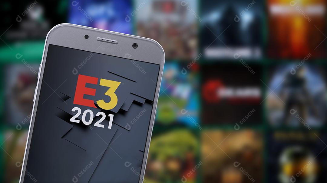Foto Logo E3 na Tela do Smartphone Este Ano o Evento de Jogo Mais Famoso é 100% Online