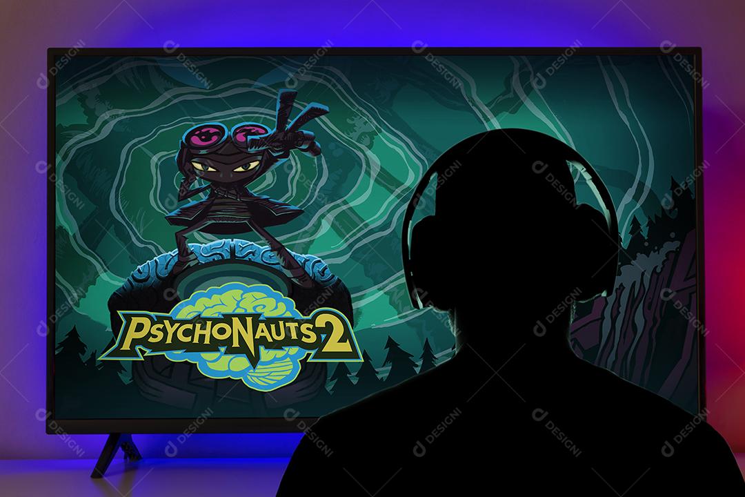 Homem Jogando Psychonauts 2 Com Fones de Ouvido Imagem JPG