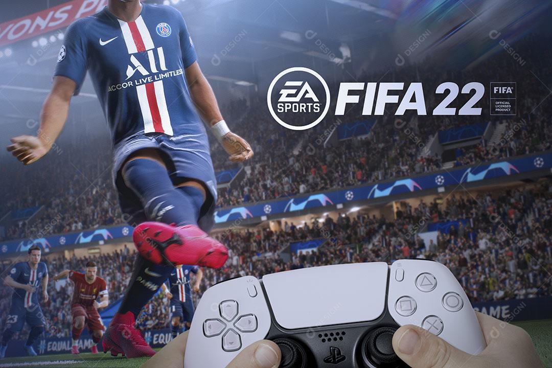 Novo Fifa 22 na Tela da Tv Com Controle do Playstation 5 Imagem JPG