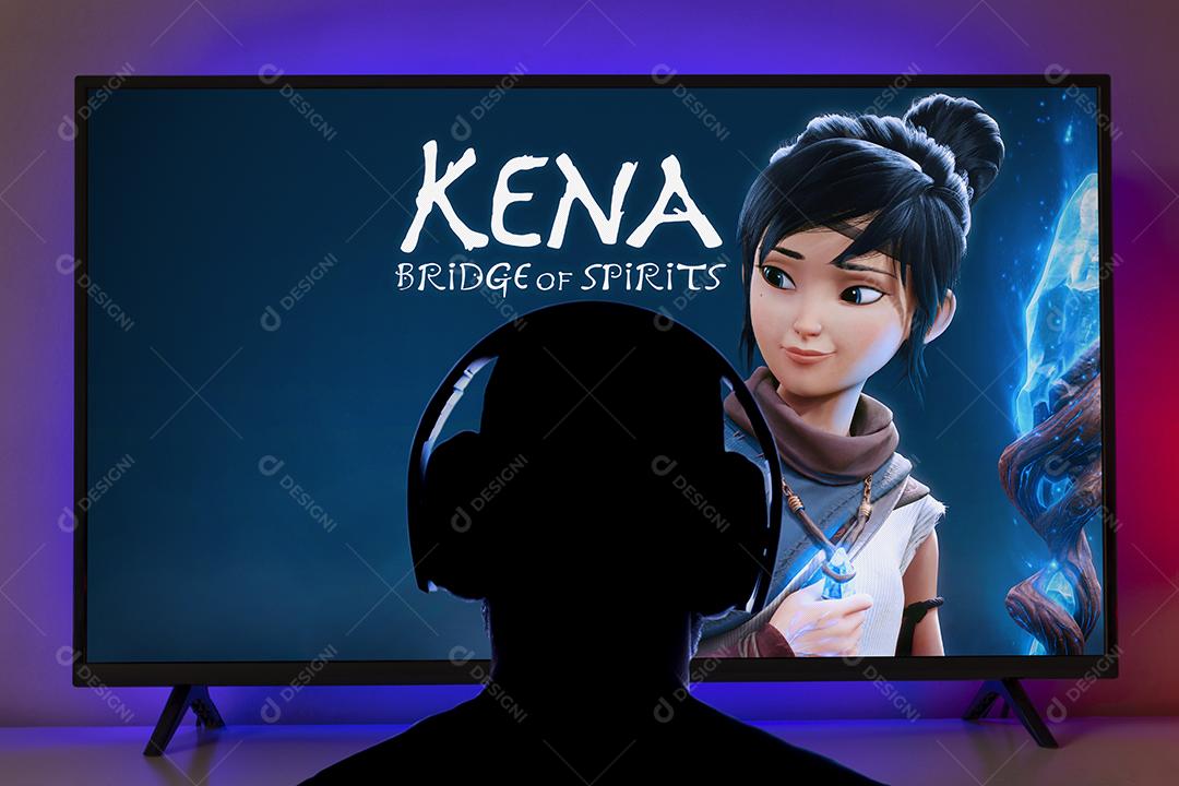 Foto Jogando o Novo Exclusivo do Playstation Kena Bridge Of Spirits na Tv