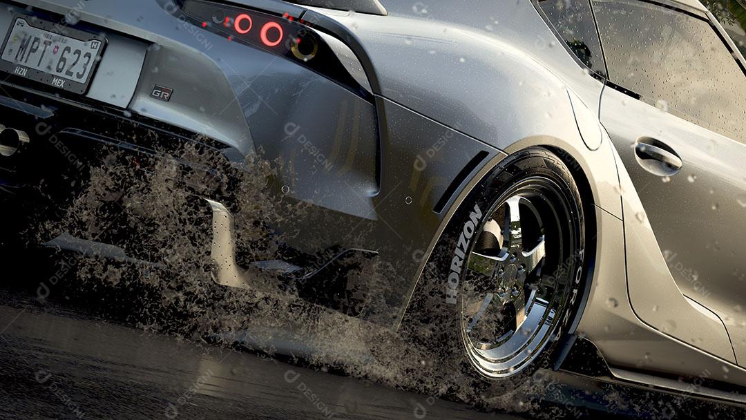 Toyota Supra 2020 Rodando na Chuva no Forza Horizon 5 Imagem JPG