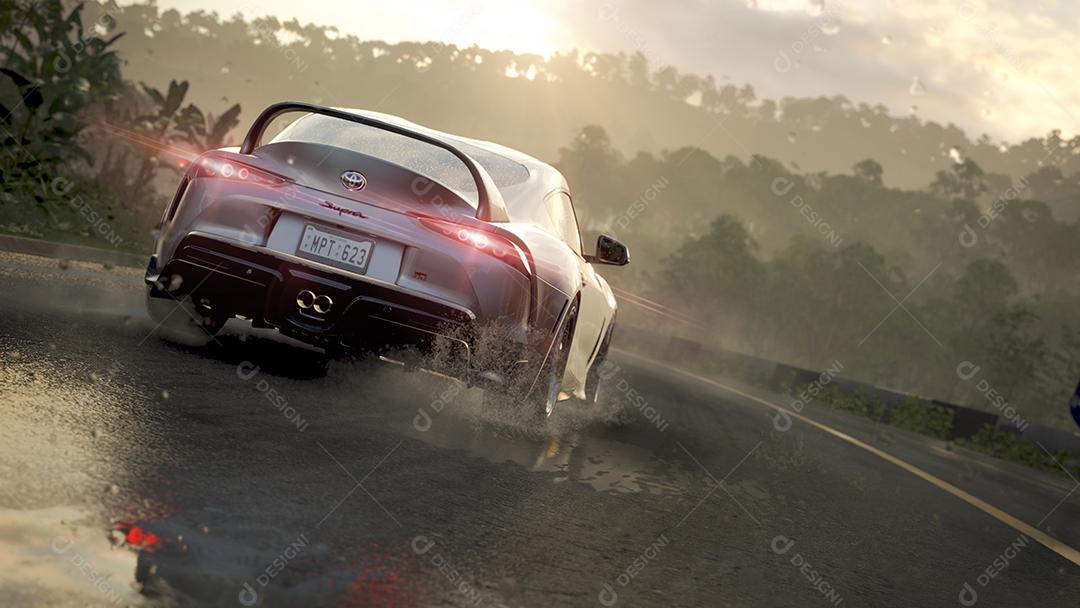 Toyota Supra 2020 Rodando na Chuva no Forza Horizon 5 Imagem JPG