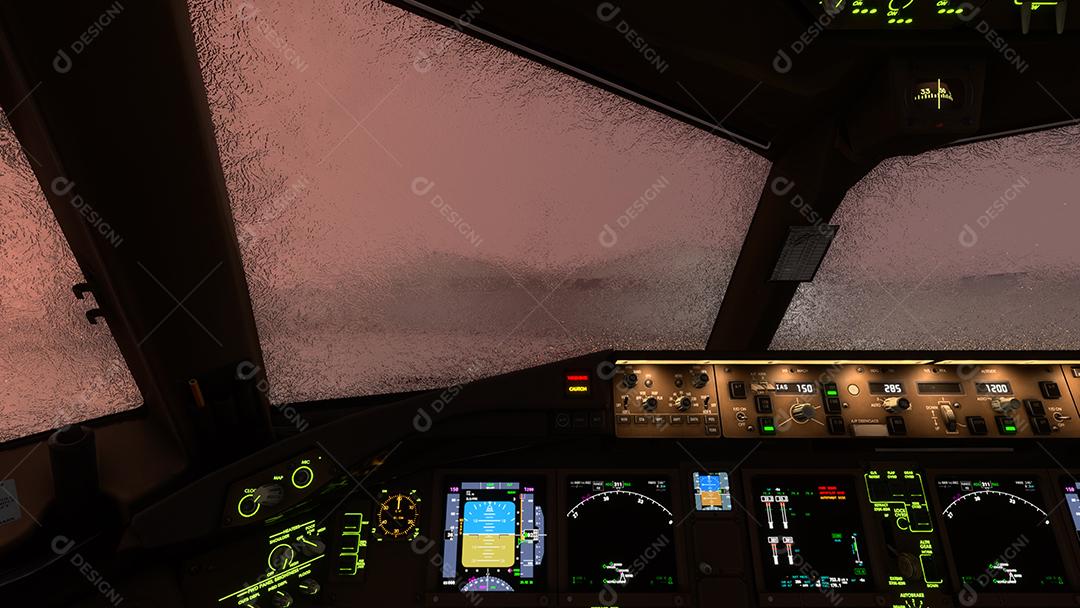 Foto Cockpit de Aeronaves Com Gelo Em Vidro no Jogo Flight Simulator 2020