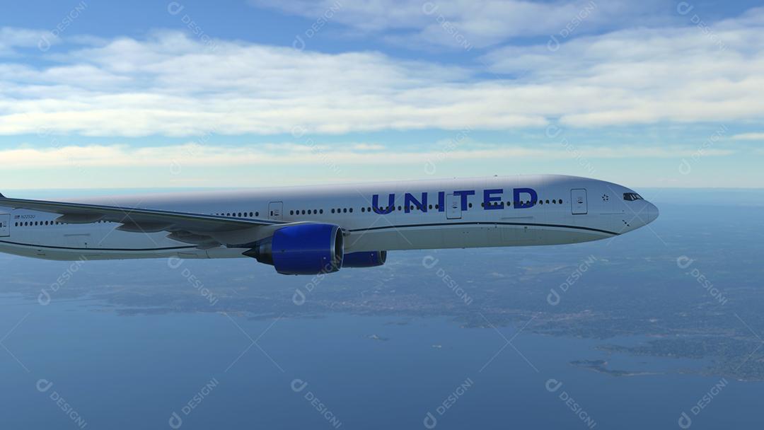 Boeing 777 Qatar Voando no Jogo Flight Simulator 2020 Imagem JPG