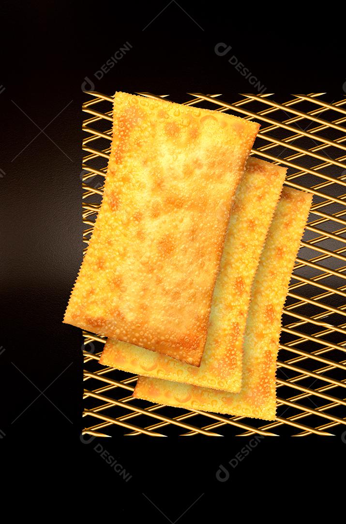 Ilustração de Pasteis Alinhados Com Grade Dourada Fundo Preto