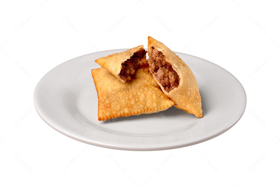 Mini Pastel Cortado Mostrando Seu Recheio de Carne Imagem JPG