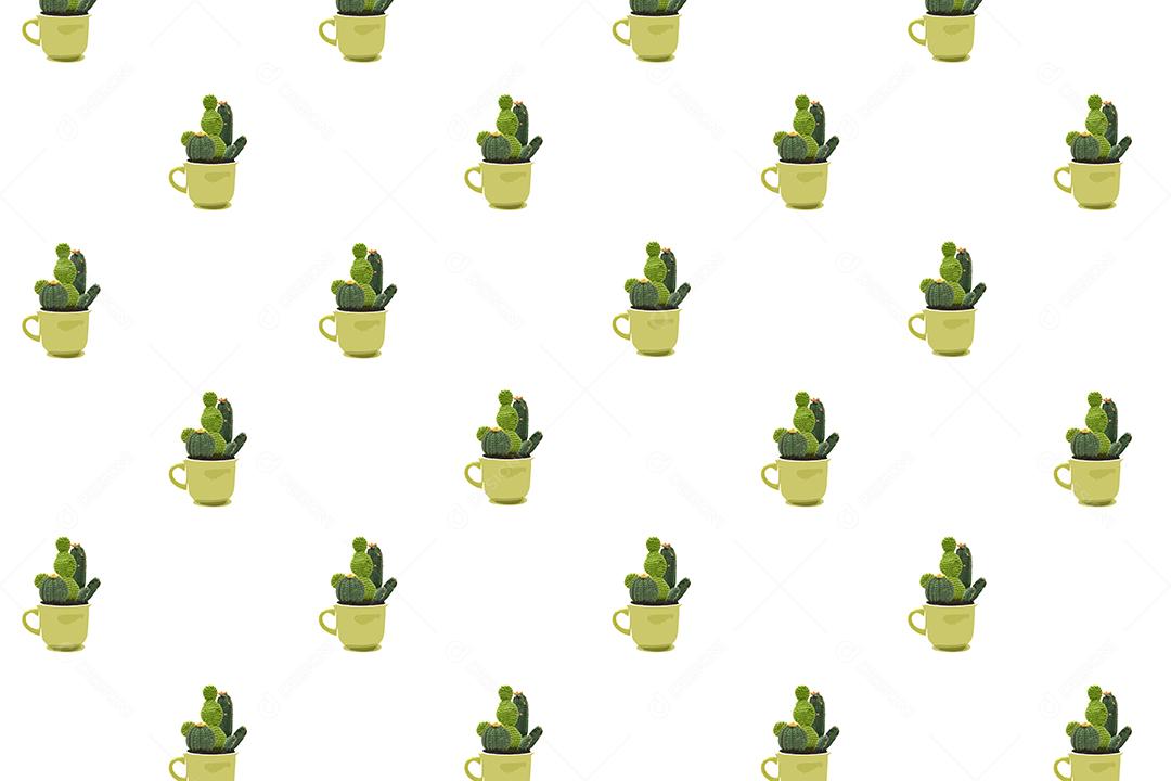 Ilustração de Padrão de Xícara de Cactos Em Fundo Branco Imagem JPG