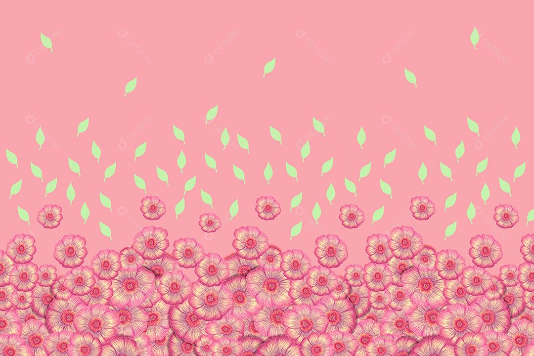 Ilustração Estampa Floral Com Folhas Em Fundo Rosa Imagem JPG