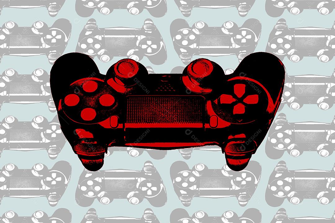 Ilustração de Controle Ps4 Vermelho Com Fundo Estampado Imagem JPG
