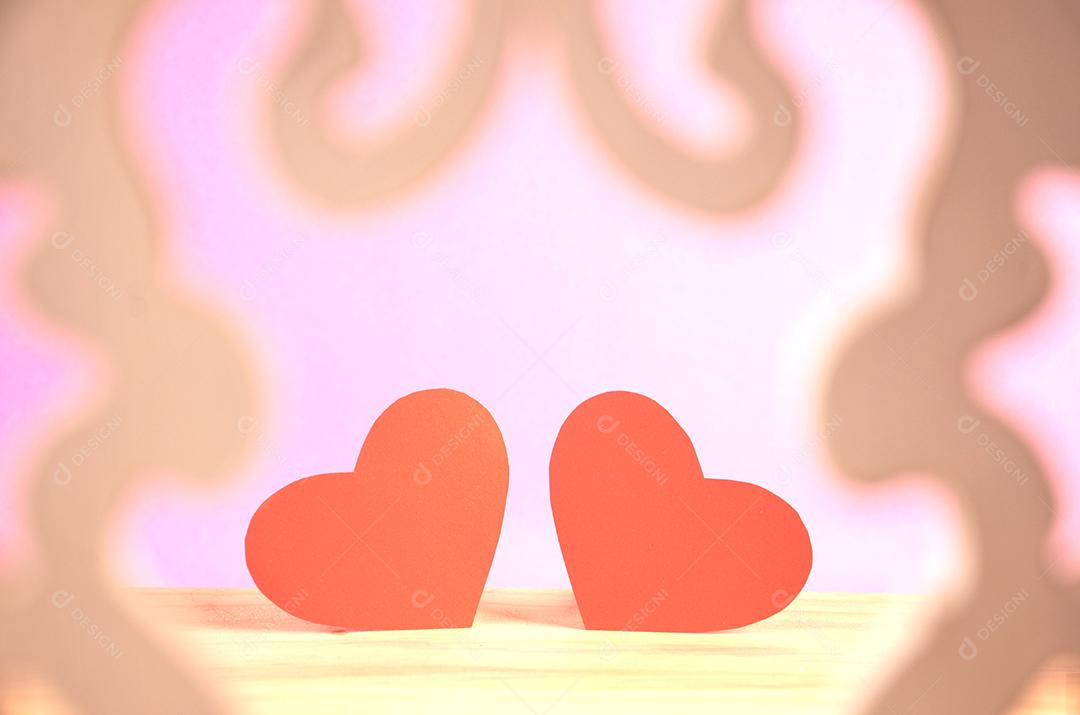 Dois Corações Vermelhos Emoldurados Ao Fundo Imagem JPG