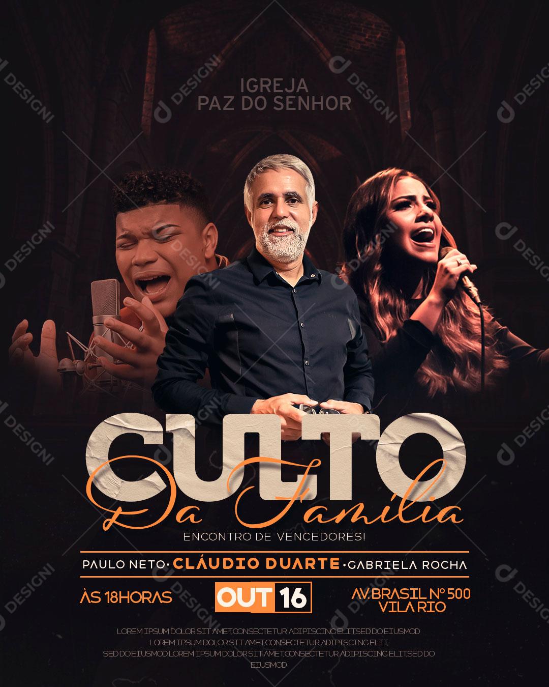 Social Media Flyer Gospel Culto da Família PSD Editável