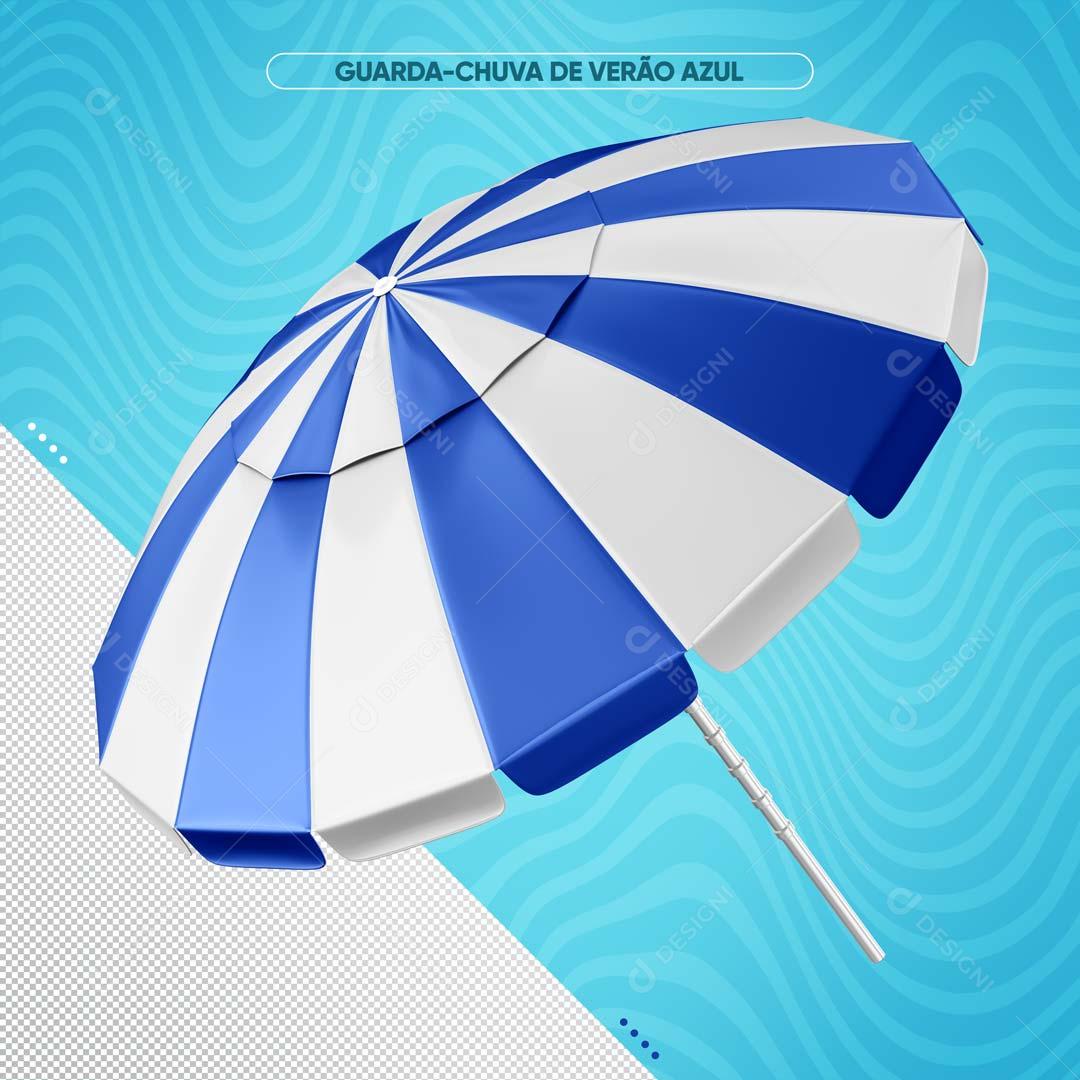 Guarda-Chuva De Verão Azul com Branco Composição 3D PSD