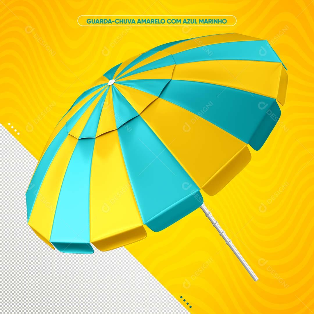 Guarda-Chuva De Verão Amarelo com Azul Marinho Composição 3D PSD