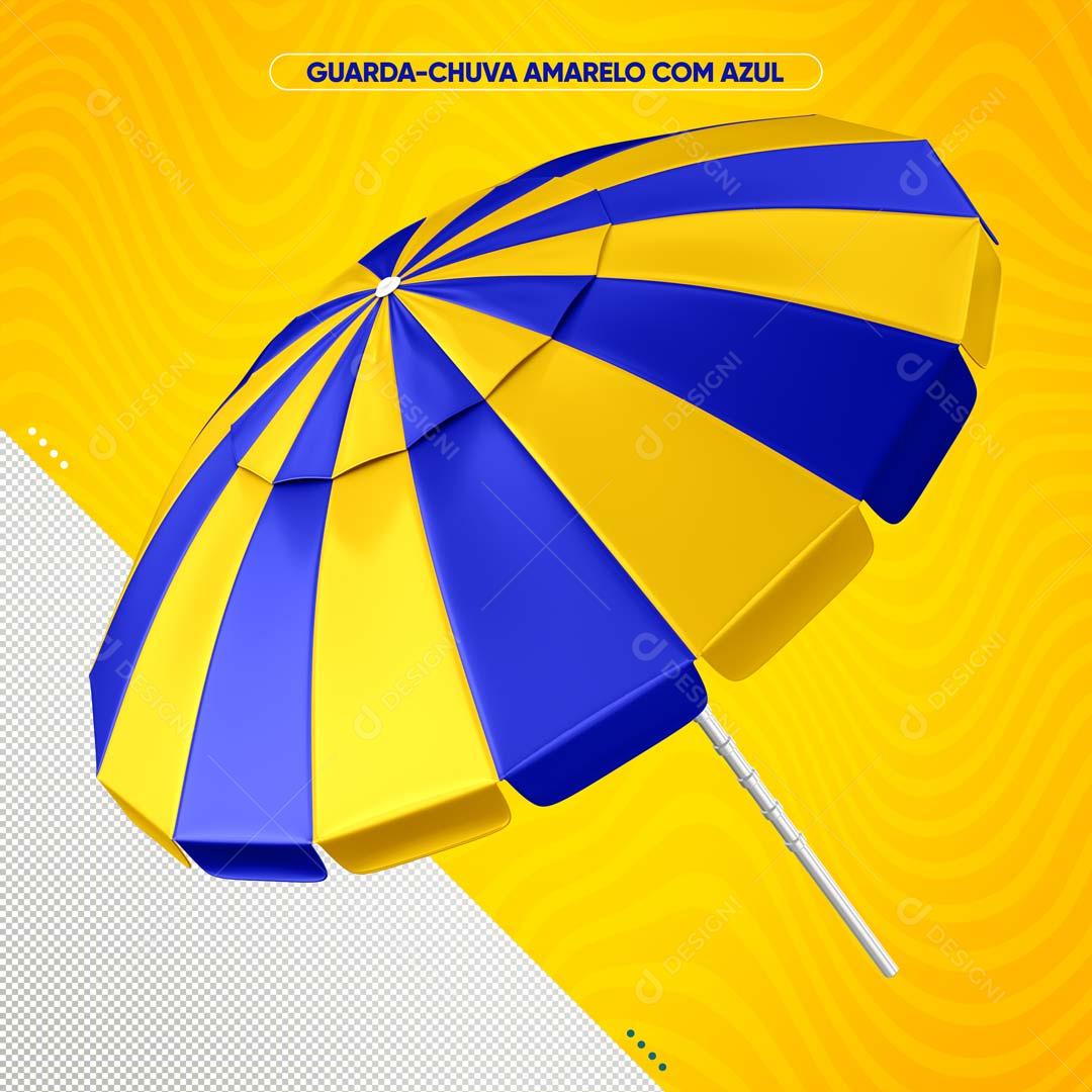 Guarda-Chuva De Verão Amarelo com Azul Composição 3D PSD