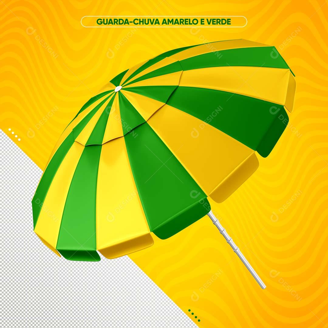 Guarda-Chuva De Verão Amarelo com Verde Composição 3D PSD