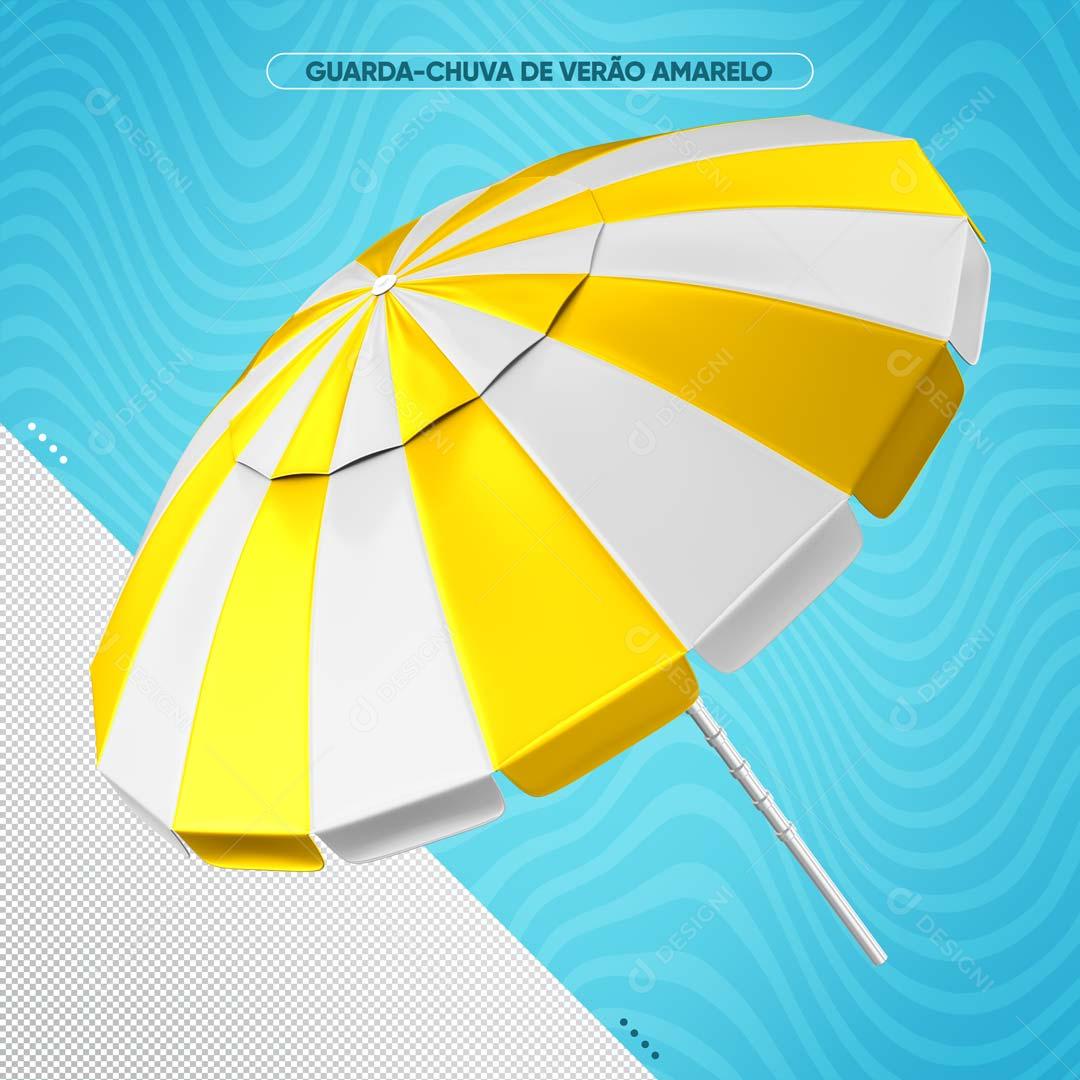 Guarda-Chuva De Verão Amarelo com Branco Composição 3D PSD