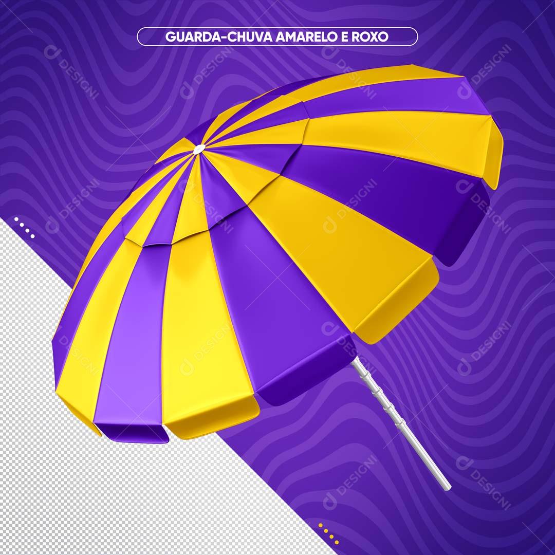 Guarda-Chuva De Verão Amarelo com Roxo Composição 3D PSD