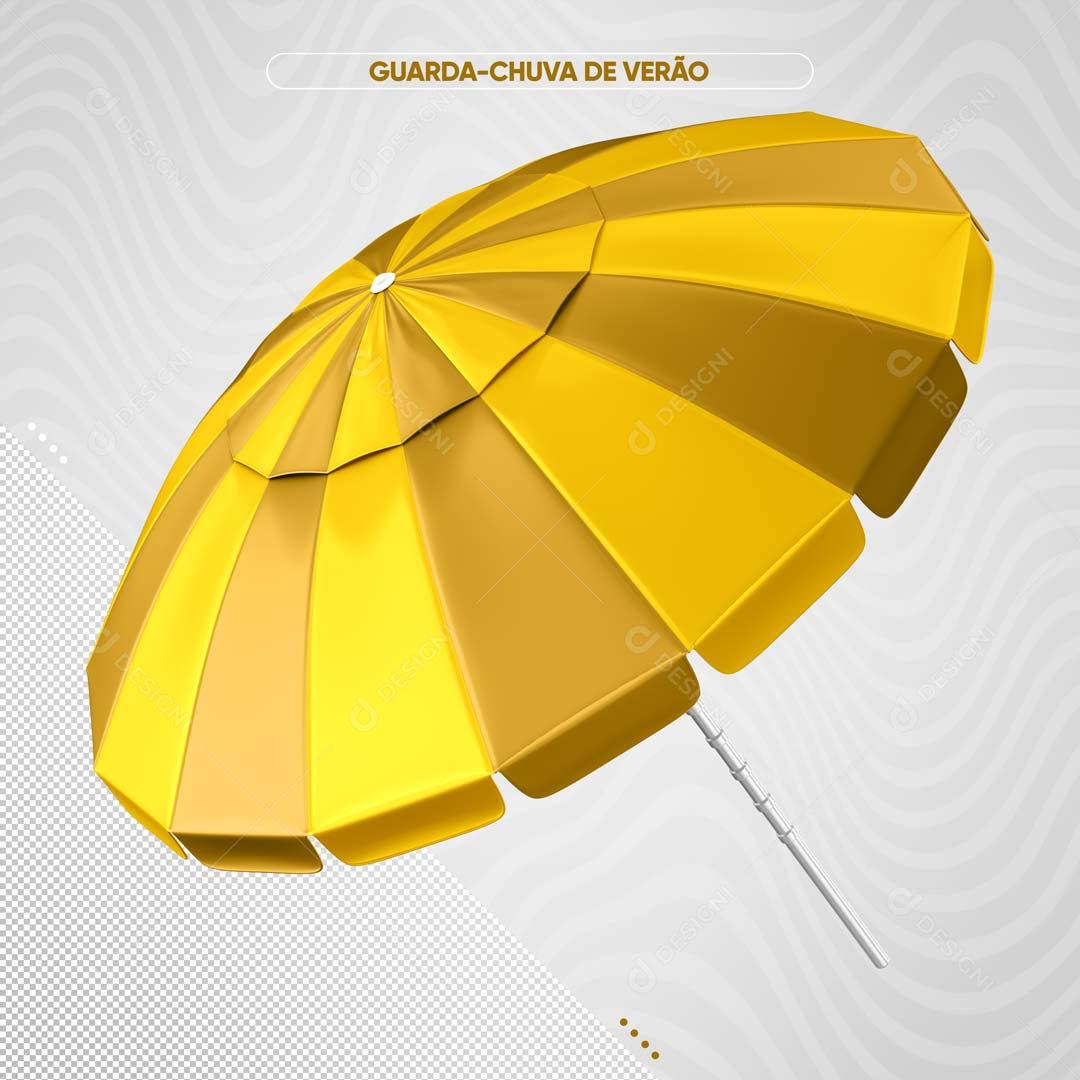 Guarda-Chuva De Verão Amarelo com Dourado Composição 3D PSD