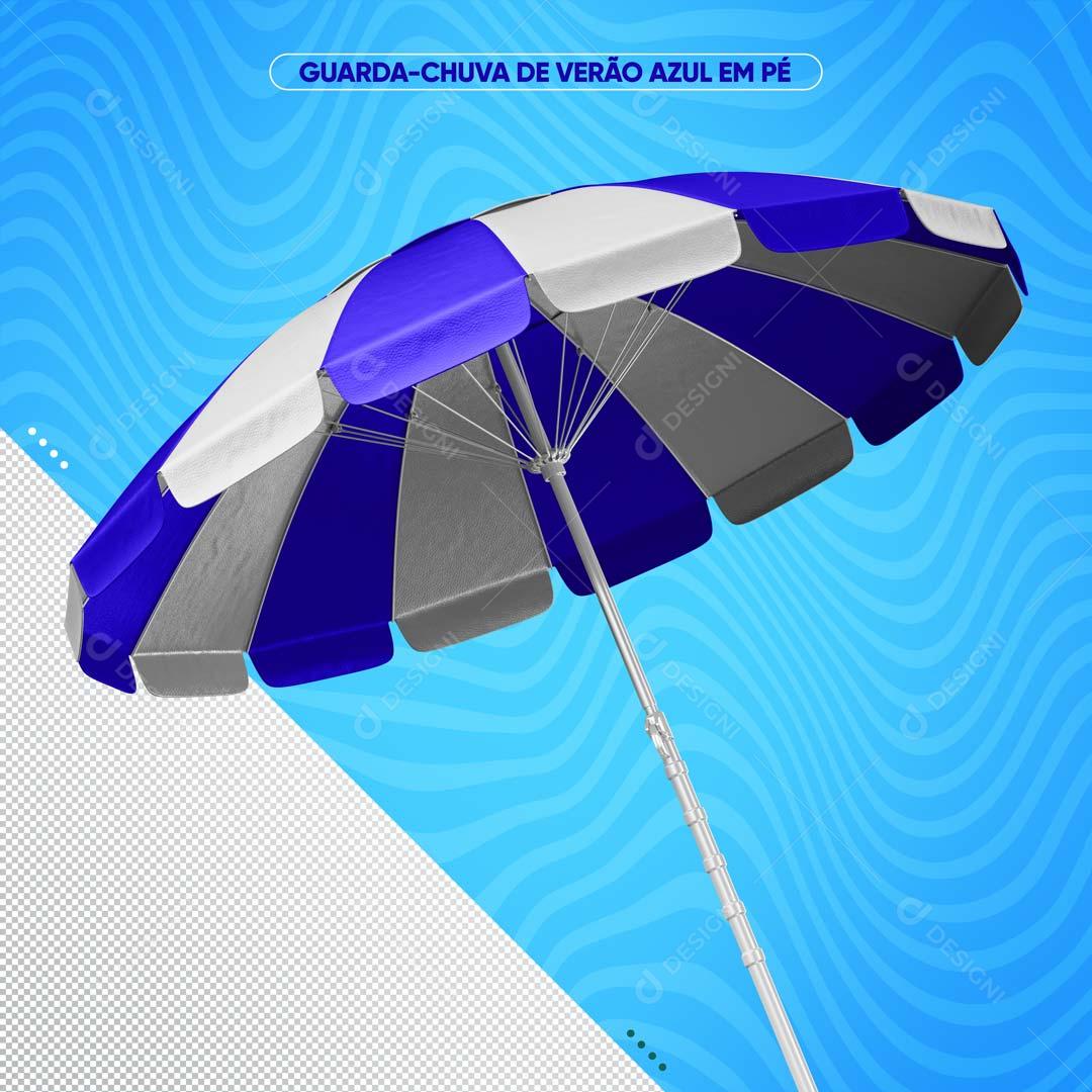 Guarda-Chuva De Verão Azul com Branco Composição 3D PSD