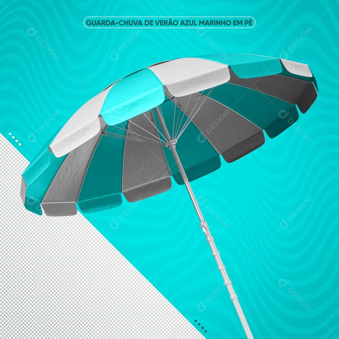Guarda-Chuva De Verão Azul Marinho com Branco Composição 3D PSD