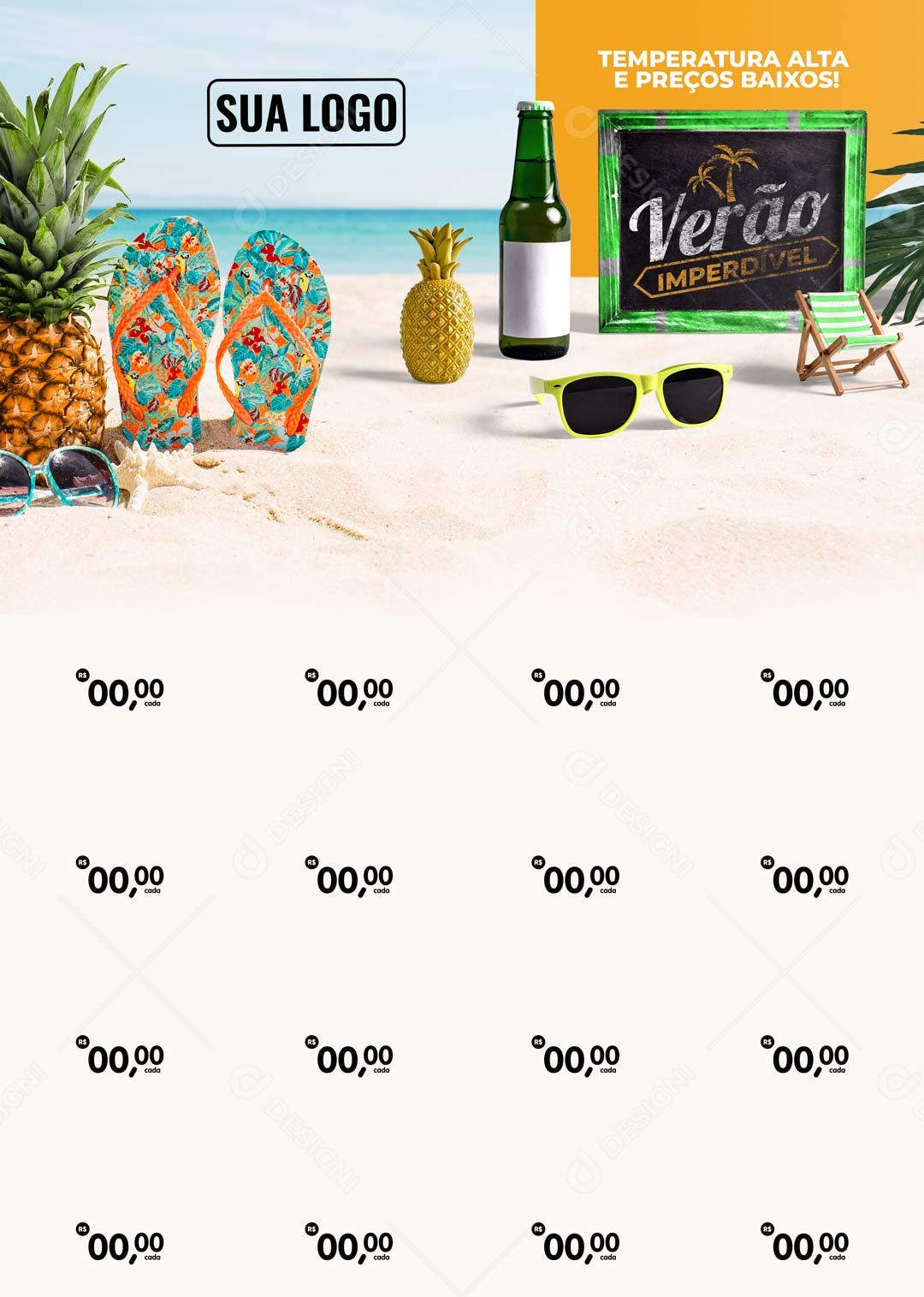 Folheto A4 Verão Imperdivel Elementos de Praia PSD Editável