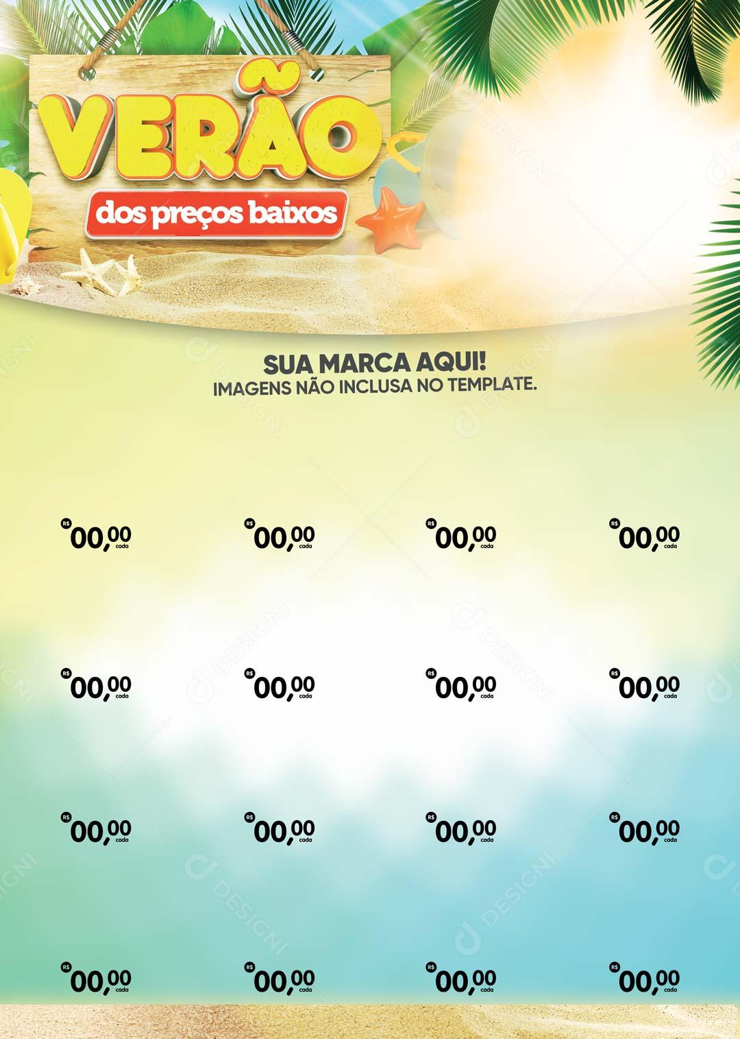 Folheto A4 Verão dos Preços Baixos Mar PSD Editável