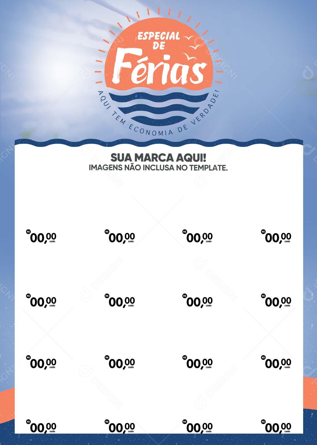 Folheto A4 Especial de Ferias Aqui Tem Economia de Verdade! PSD Editável