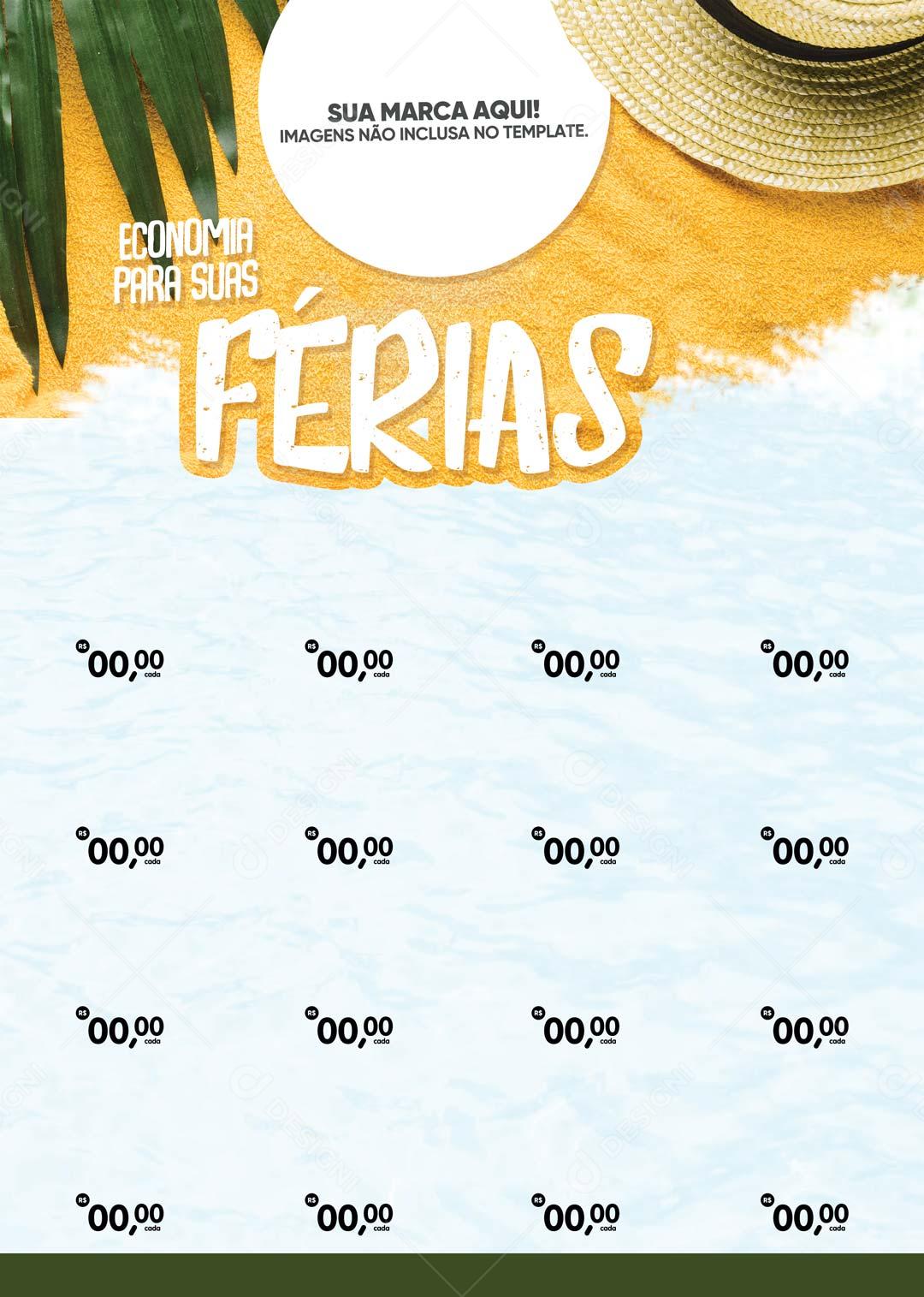 Folheto A4 Economia para Suas Ferias Chapeu e Planta Enfeitando PSD Editável