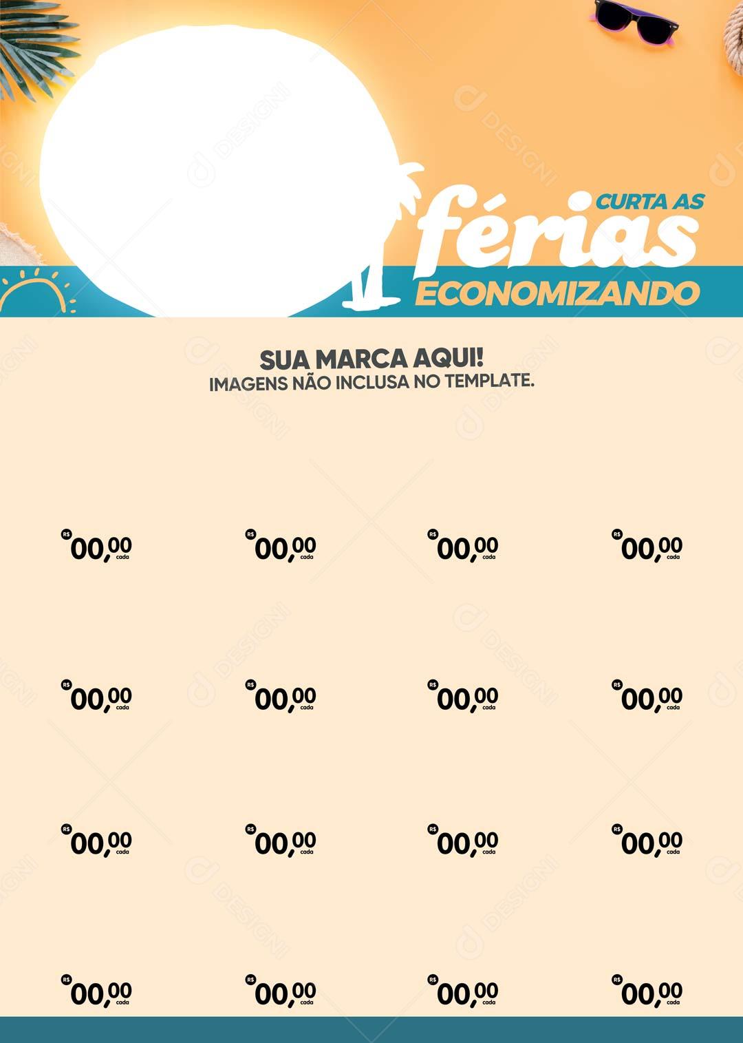 Folheto A4 Curta as Ferias Economizando Fim de Tarde na Praia PSD Editável