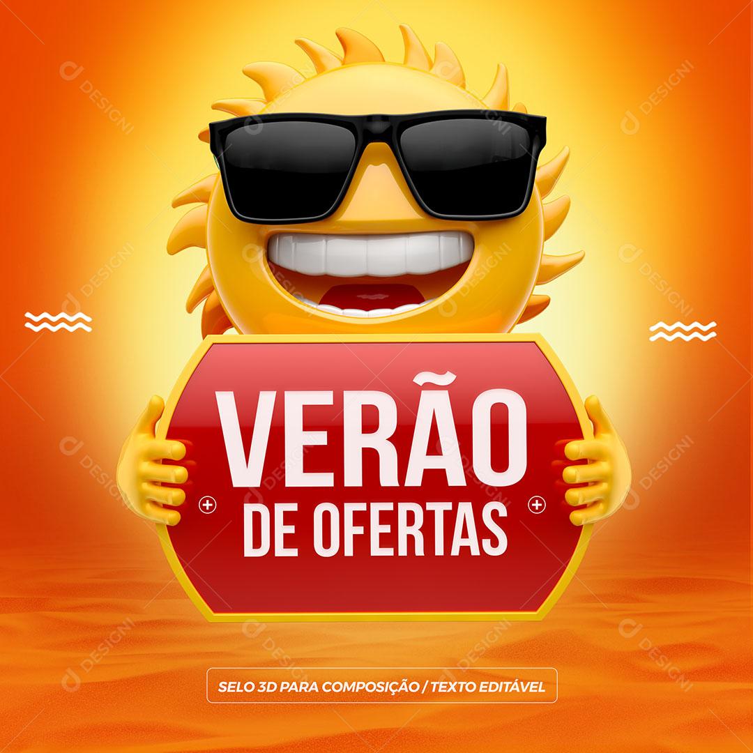 Sol Segurando Placa Verão de Ofertas Selo 3D Para Composição PSD Premium