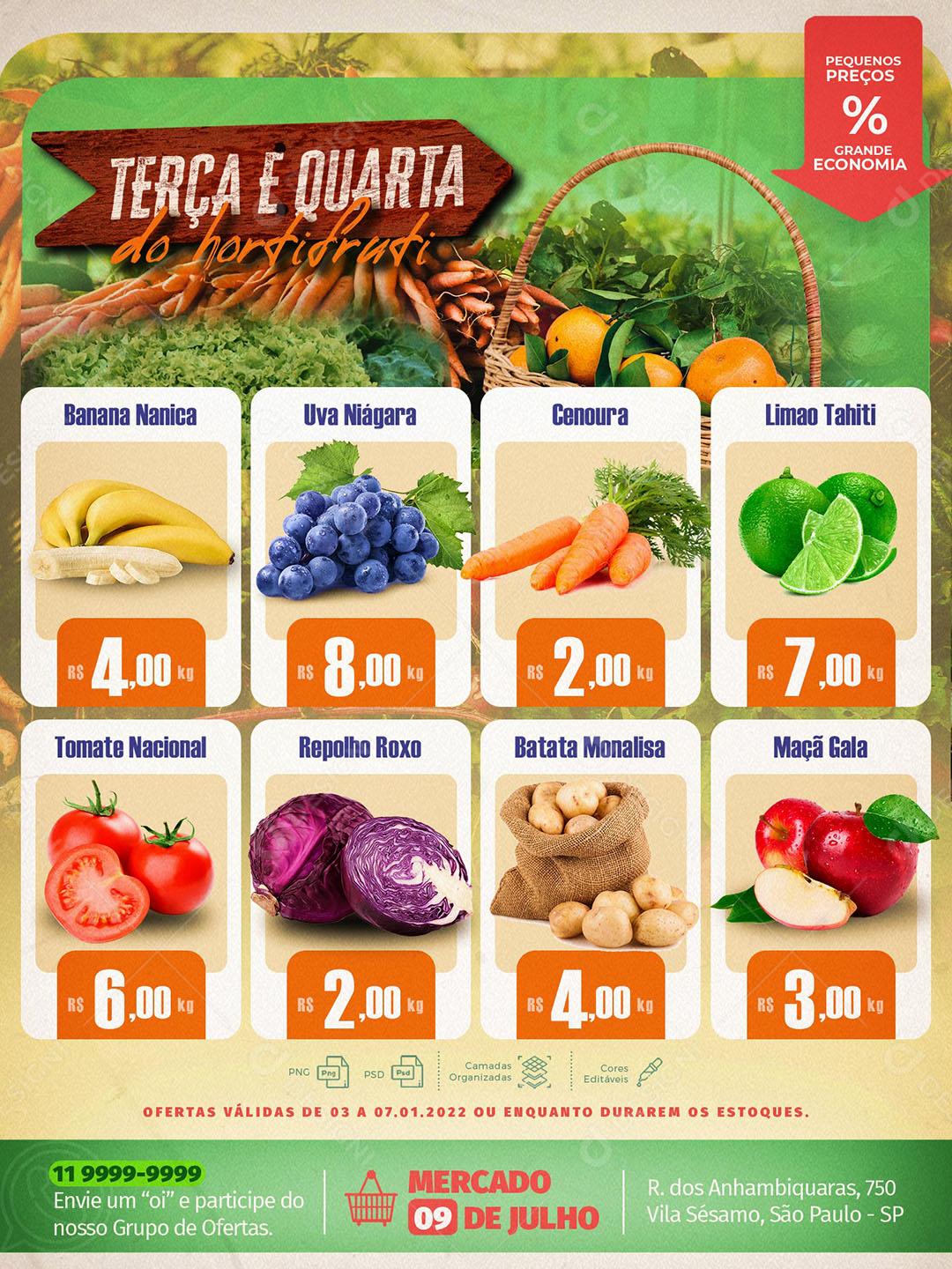 Social Media Template Terça e Quarta Hortifruti PSD Editável