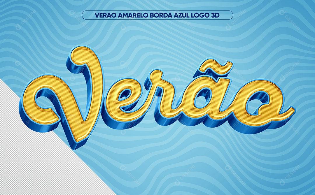Verão Amarelo Borda Azul Texto 3D Para Composição PSD Premium