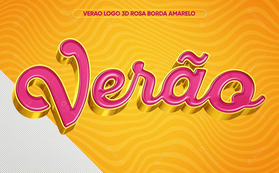 Verão Logo 3D Rosa Borda Amarelo PSD Premium