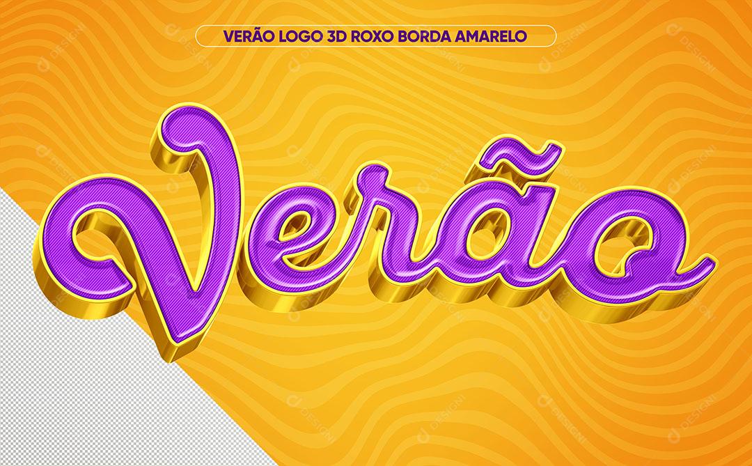 Verão Texto 3D Roxo Borda Amarelo PSD Premium